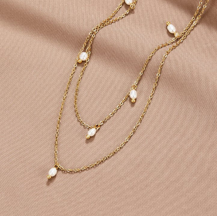 Kayla Pearl Drop Layered Necklace