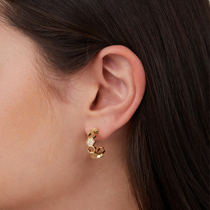 Honeycomb Hoop Gold & Crystal Earrings