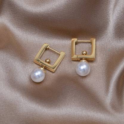 Square Hoop & Pearl Drop Earrings